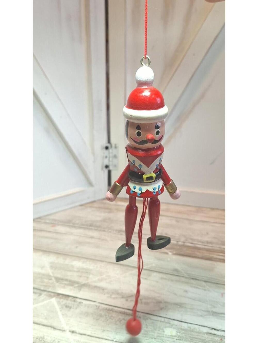 Vintage Wooden Pull String Moving Puppet Soldier Christmas Ornament